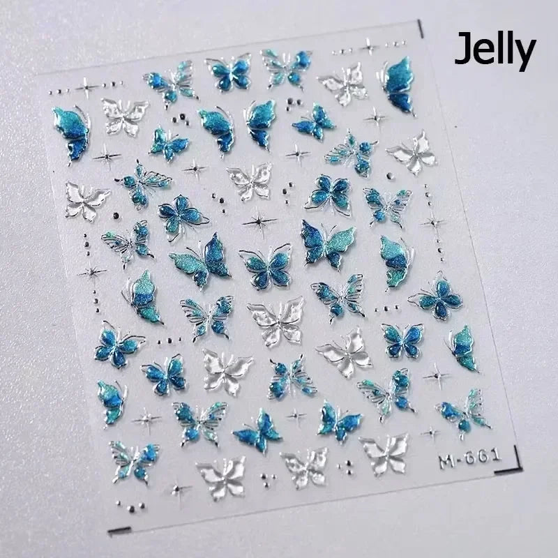 Delicate Tender Purple Butterfly Seal Pattern Insect Shiny Golden Stroke Nail Art Decoration Sticker Dressy Laser Manicure Decal (ONLINE ORDER ONLY)