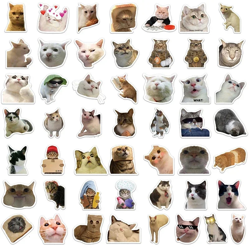 10/30/50PCS Kawaii Cat Mood PVC Graffiti Sticker Sticky Aesthetic Decorative Scrapbook DIY Child Phone Stationery Supply for Kid (Online Order Only)