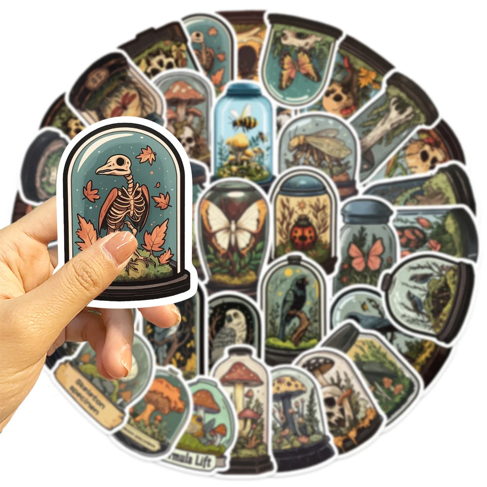 50pcs Glass Animals Taxidermy Pattern Stickers Creative Skeleton Stickers Cute Pretty Cool Aesthetics Cartoon Vinyl Stickers (Online Order Only)