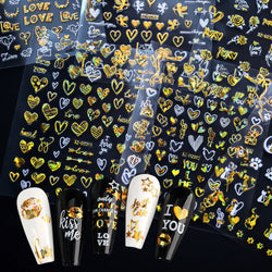 12pcs 3D Golden Glitter Heart Love Nail Stickers Valentine Self Adhesive Cute Cartoon Decal Geometry Slider Manicure Decoration* (ONLINE ORDER ONLY)