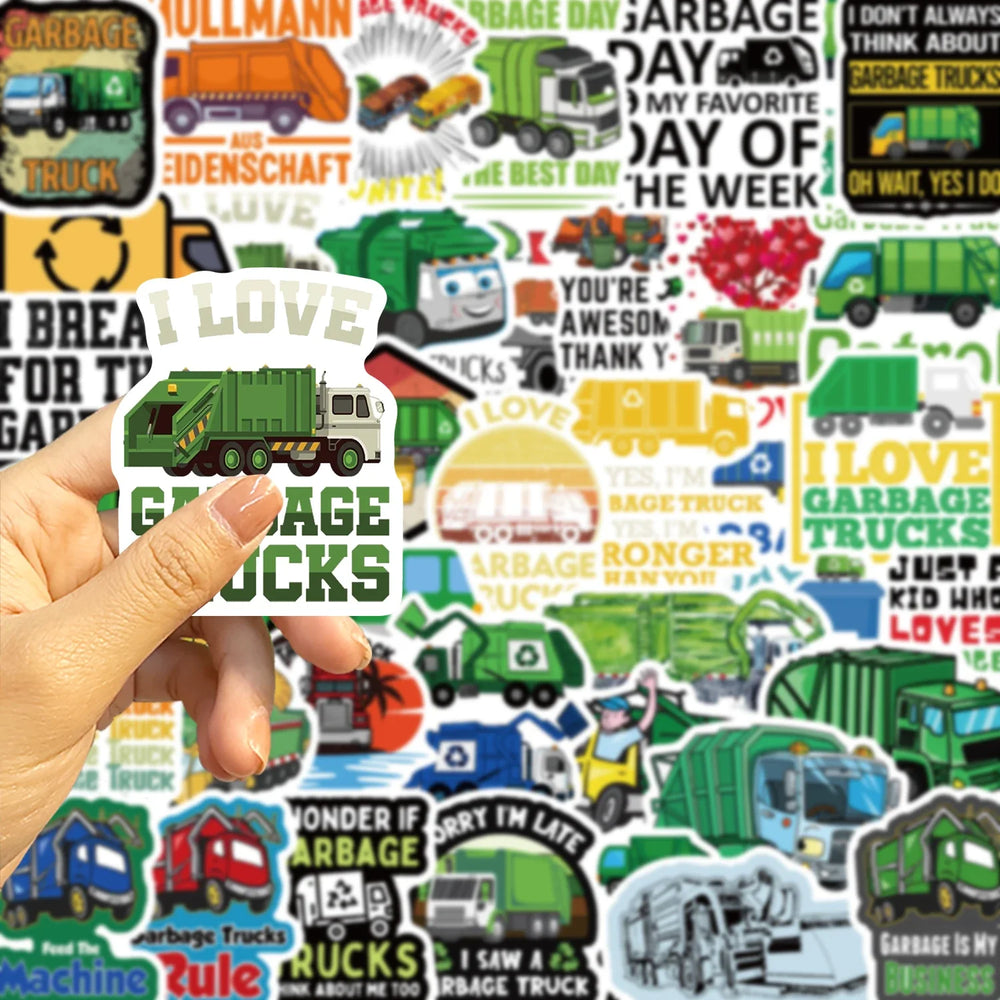 50PCS Green Garbage Truck Stickers For Suitcase Skateboard Laptop Luggage Phone Car Styling DIY Decal Sticker (ONLINE ORDER ONLY)