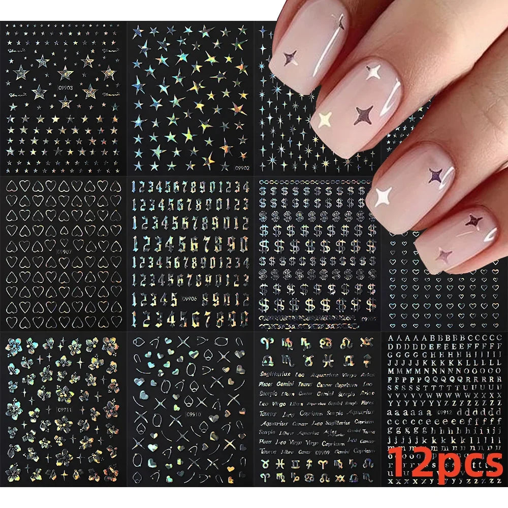 8pcs Gothic Alphabet Design Nail Art Stickers Retro English Letter Nail Art Stickers 3D Self-Adhesive Designs Nail Art Supplies* (Online Order Only)