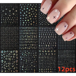 12PCS White Flowers Leaves 3D Nail Stickers Star/Moon/Sun Nail Art Decoration Decals Geometric Flower Stickers Nail Art Supplies (ONLINE ORDER ONLY)