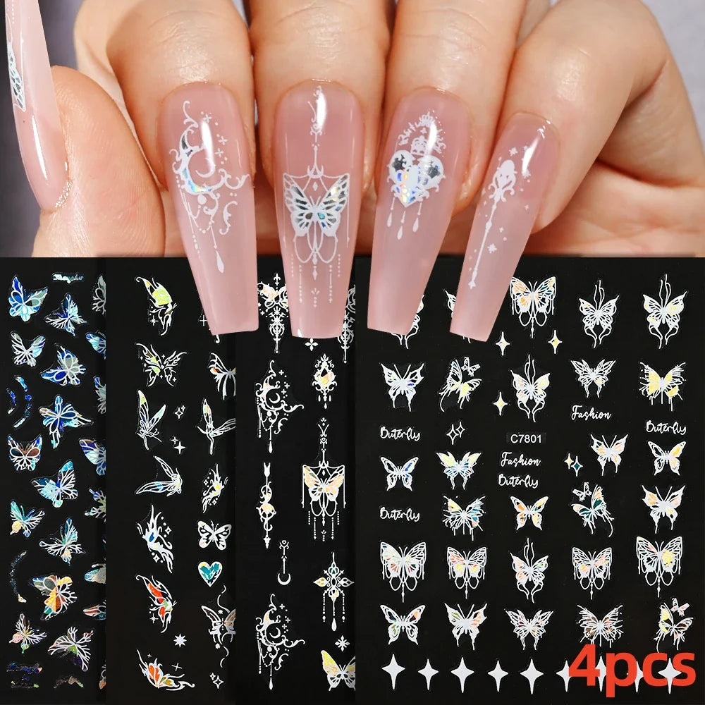 5/8Pcs 3D Hawaiian Flowers Nail Art Stickers Summer Decors with Tropical Leaves Slider Vibrant Pink & White Flowers for Parties* (ONLINE ORDER ONLY)