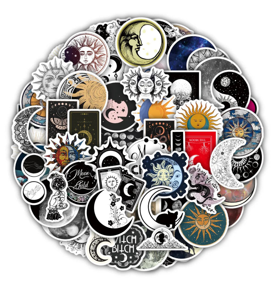Sun Moon Gothic Cartoon Stickers - DIY Scrapbook Laptop Car Decals (ONLINE ORDER ONLY)