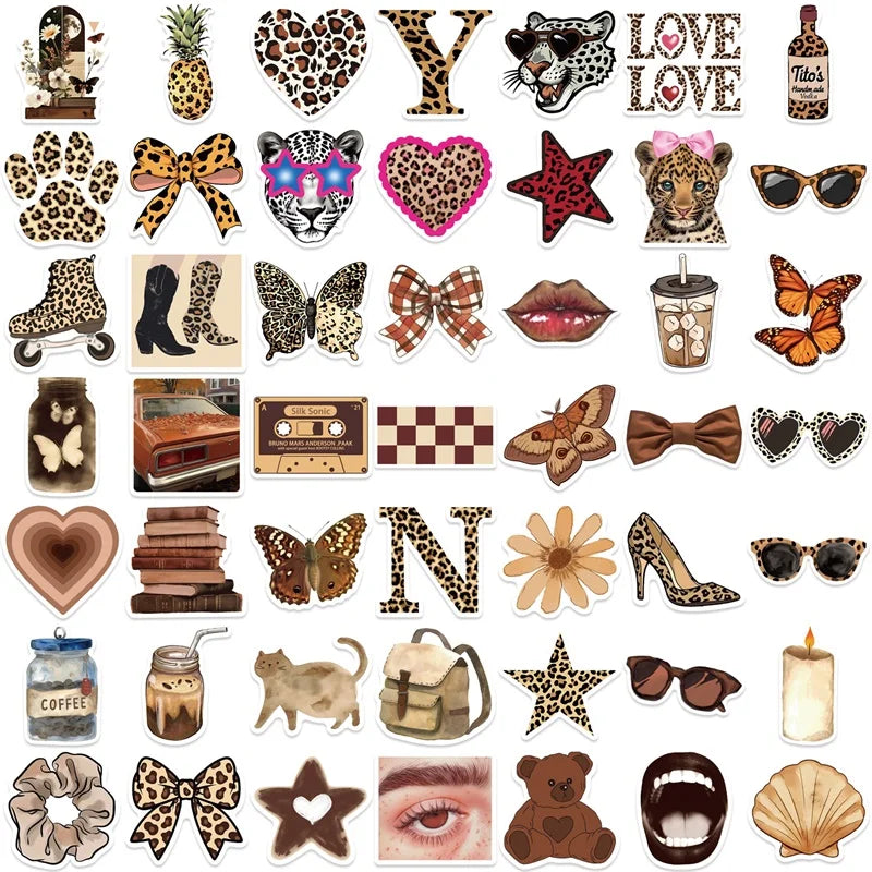 10/30/50PCS Kawaii Leopard Print Sticky PVC Sticker Aesthetic Children's Stationery DIY Decoration Scrapbooking School Supplies (ONLINE ORDER ONLY)