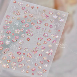 Peach Blossom Gradual Pink Petal Flower Line Bowknot Hot Stamping Halo Dyeing Delicate Adhesive Nail Art Sticker Manicure Decals (ONLINE ORDER ONLY)