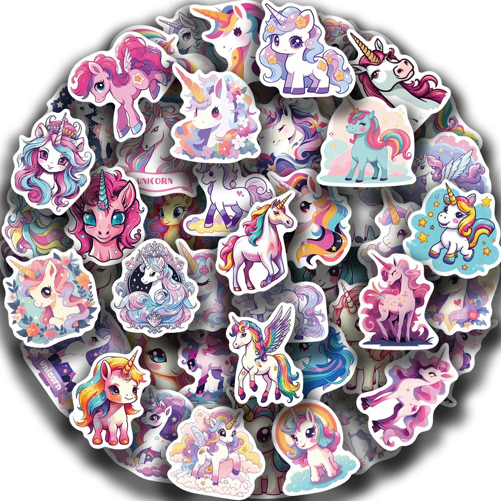 50pcs Cartoon Cute Rainbow Unicorn Stickers Pack for Scrapbooking Laptop Travel Luggage Laptop Wall Car Decoration Decal (ONLINE ORDER ONLY)