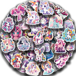 50pcs Cartoon Cute Rainbow Unicorn Stickers Pack for Scrapbooking Laptop Travel Luggage Laptop Wall Car Decoration Decal (ONLINE ORDER ONLY)