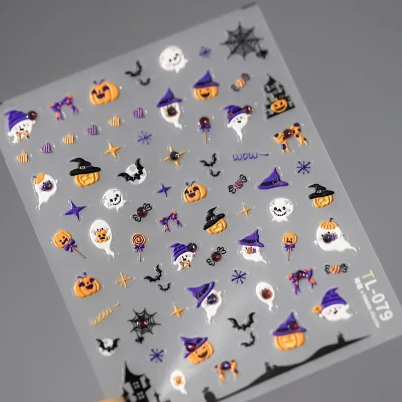 Gothic Dark Spider Butterfly Cross Flame Wings Halloween Horror Rose Flower Rabbit Pumpkin Bear Nail Art Stickers Manicure Decal (ONLINE ORDER ONLY)