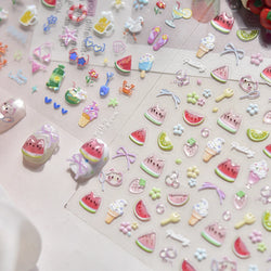 Summer Beach Bikini Watermelon Cat Popsicle Swim Ring Ice Cream Shell Coconut Tree Nail Art Decoration Stickers Manicure Decals (Online Order Only)