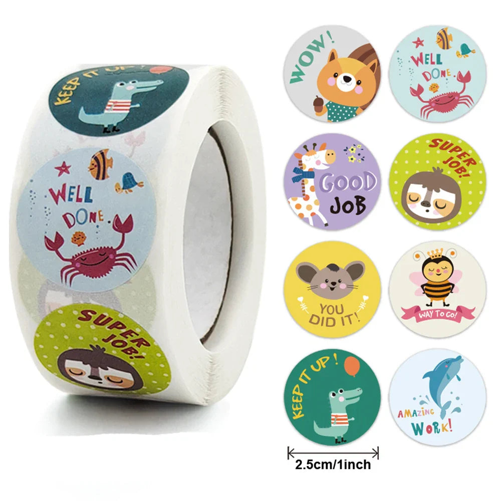 100-500PCS  Round Cartoon Thank You Stickers Cute Sun Rainbow Clouds animals Sticker For Gift Decor Labels Kids Reward Sticker (ONLINE ORDER ONLY)