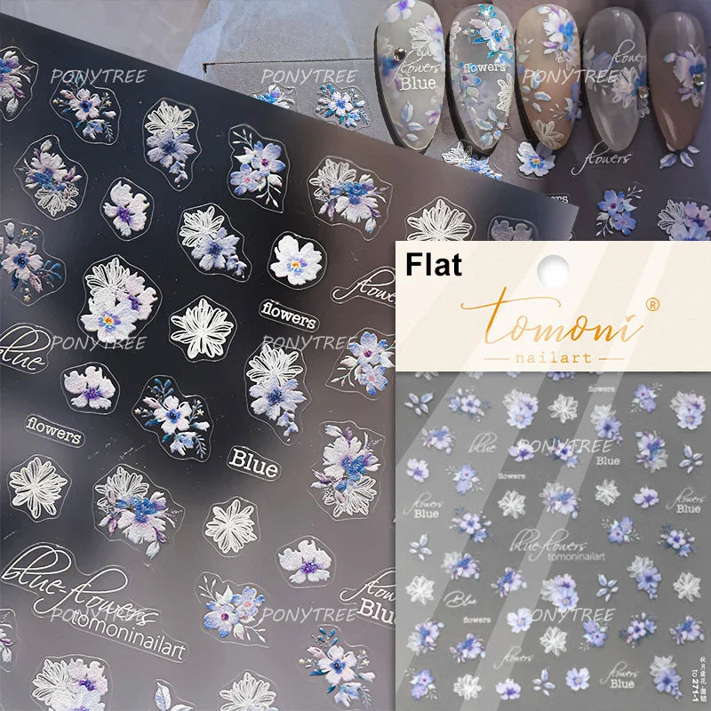 Embossed Shiny Vigor Sunflower Turnsole Vitality Butterfly Daisy Oil Painting Plant 5D Adhesive Nail Art Sticker Manicure Decals (ONLINE ORDER ONLY)