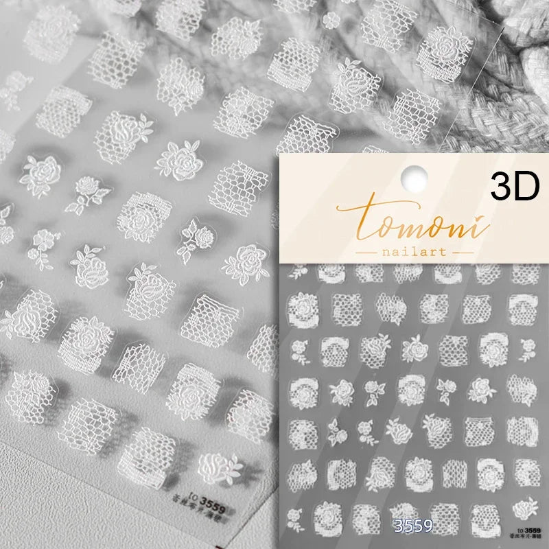 French Style Geometric Black White Square Grid Rhombus Stripe 3D Self Adhesive Nail Art Stickers Shiny Rhinestone Manicure Decal (ONLINE ORDER ONLY)