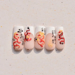 Retro Embroidered Dragon Red Pink Blue White Porcelain Chinese 3D Embossed Relief Self Adhesive Nail Art Stickers Manicure Decal (ONLINE ORDER ONLY)