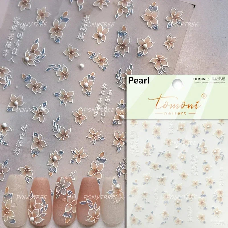 Pink Hot Stamping Flower Charm Peach Blossom Canglan Clover Daisy Pearl Self Adhesive Nail Art Decoration Sticker Manicure Decal (ONLINE ORDER ONLY)