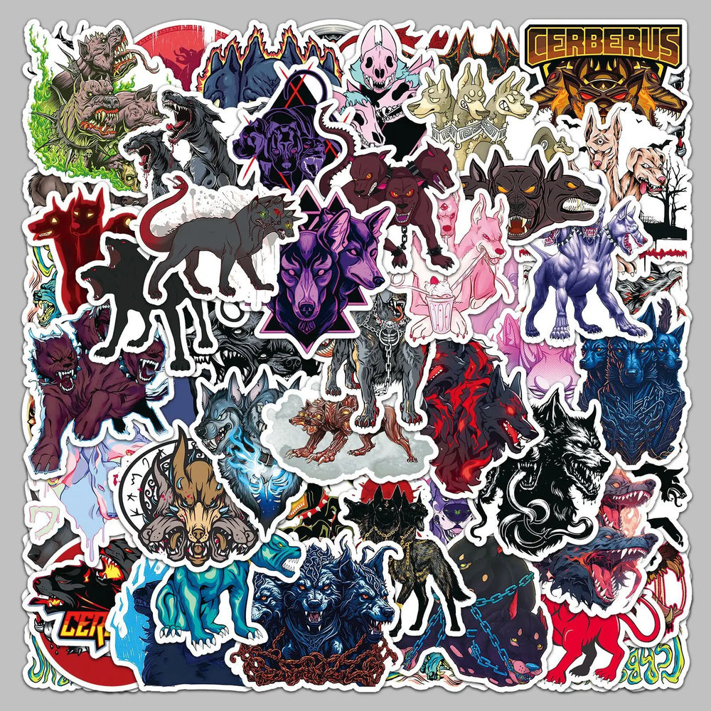 50pcs Dark Hell Three-headed Dog Graffiti Stickers for Helmet, Wall, DIY Decor (ONLINE ORDER ONLY)