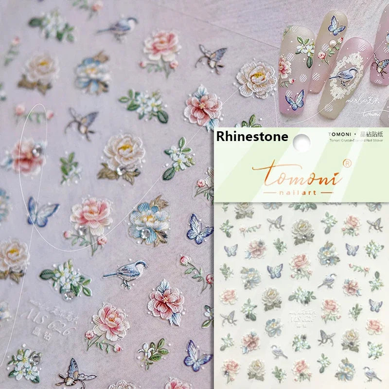 Romantic Candle Holder Lace Rambler Rose Pink Flower Bowknot Candlestick Ribbon Adhesive Nail Art Stickers Shiny Manicure Decals (ONLINE ORDER ONLY)