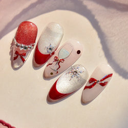 Sexy Red Grape Wine Bowknot Cocktail Goblet Cup Soda Liquid Shiny Sparkling Self Adhesive Nail Art Stickers 3D Manicure Decals (ONLINE ORDER ONLY)
