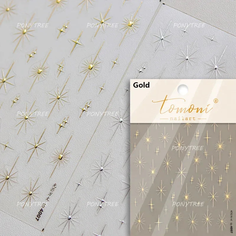 Romantic Purple Star Moon Butterfly Bowknot Retro Water Drop Gem Starburst Adhesive Nail Art Stickers Starlight Manicure Decals (ONLINE ORDER ONLY)