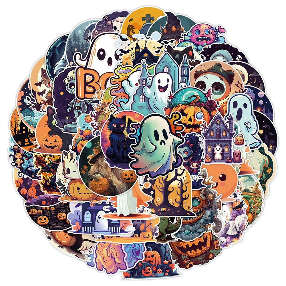 10/50/100/200pcs Cute Cartoon Horror Hallowmas Graffiti Stickers Decals Skateboard Laptop Phone Car Waterproof Sticker Kids Toys (ONLINE ORDER ONLY)