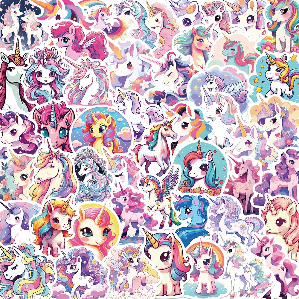 50pcs Cartoon Cute Rainbow Unicorn Stickers Pack for Scrapbooking Laptop Travel Luggage Laptop Wall Car Decoration Decal (ONLINE ORDER ONLY)
