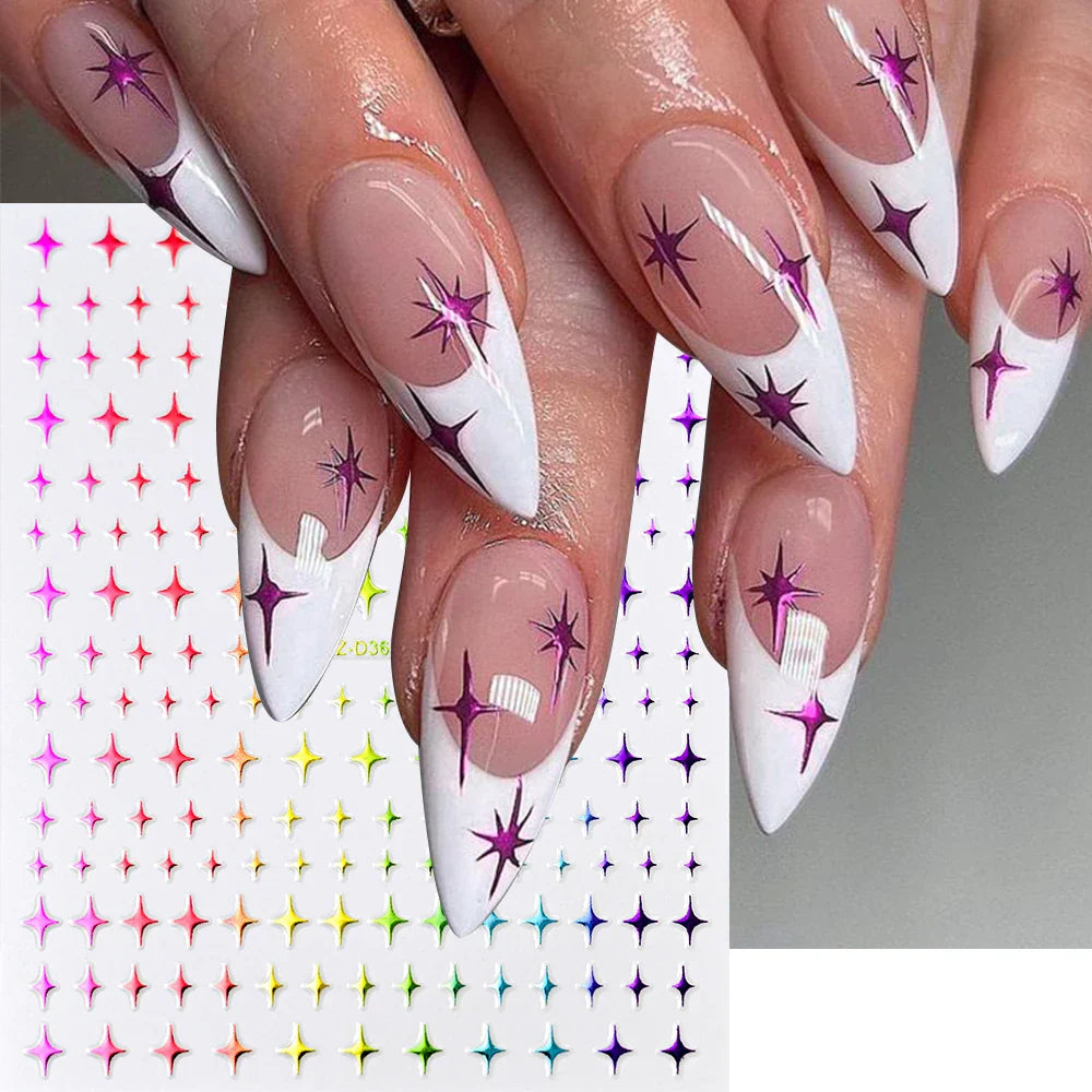 1Sheet Laser Star Nail Stickers 3D Metallic Mirror Gold/Silver Irregular Star Manicure Decals Y2K Self Adhesive Nails Decoration (ONLINE ORDER ONLY)