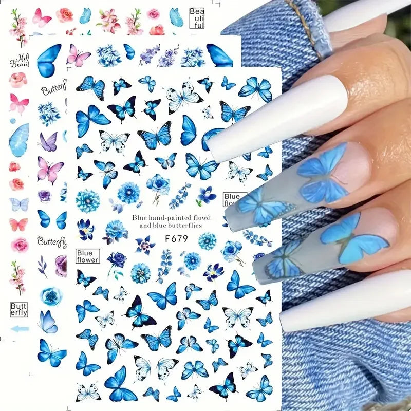 Spring Butterfly Nail Art Stickers, Self-Adhesive Flower Decals, 6pcs (ONLINE ORDER ONLY)