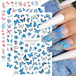 Spring Butterfly Nail Art Stickers, Self-Adhesive Flower Decals, 6pcs (ONLINE ORDER ONLY)