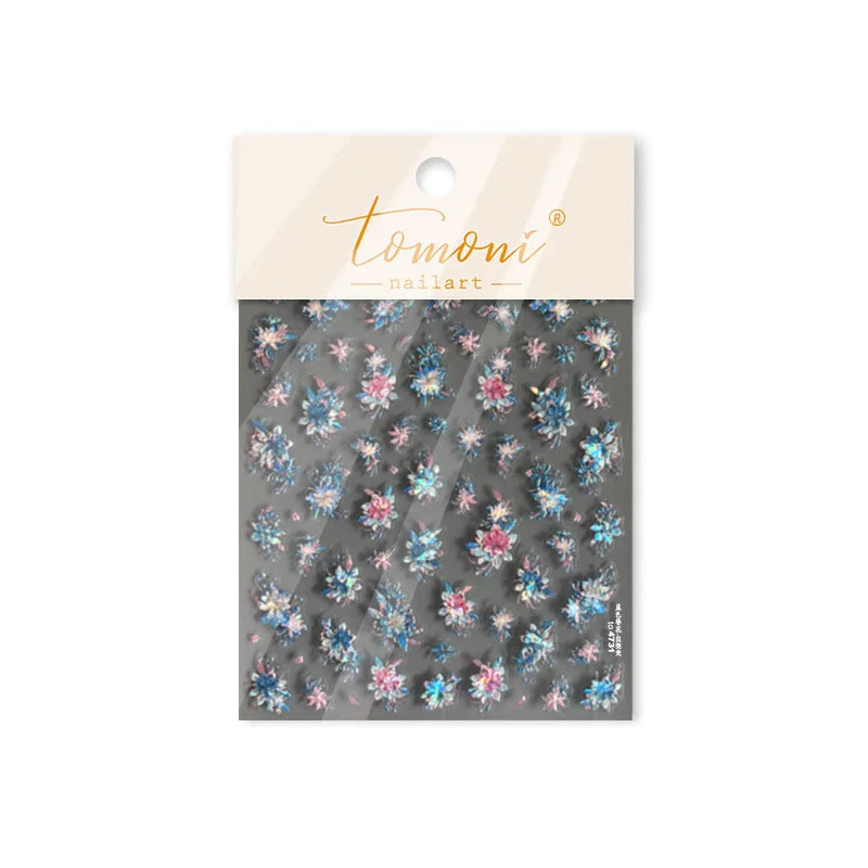 Delicate Shiny Pink Flower Blue Hairpin with Flower Decoration Self Adhesive Nail Art Stickers Pearl Rhinestone Manicure Decals (Online Order Only)