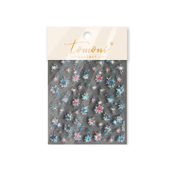 Delicate Shiny Pink Flower Blue Hairpin with Flower Decoration Self Adhesive Nail Art Stickers Pearl Rhinestone Manicure Decals (Online Order Only)