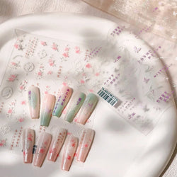 Pink Purple Orchid Hibiscus Rosa-sinensis Flower Butterfly Antique Lattice Window Adhesive Nail Art Stickers  Manicure Decals (Online Order Only)