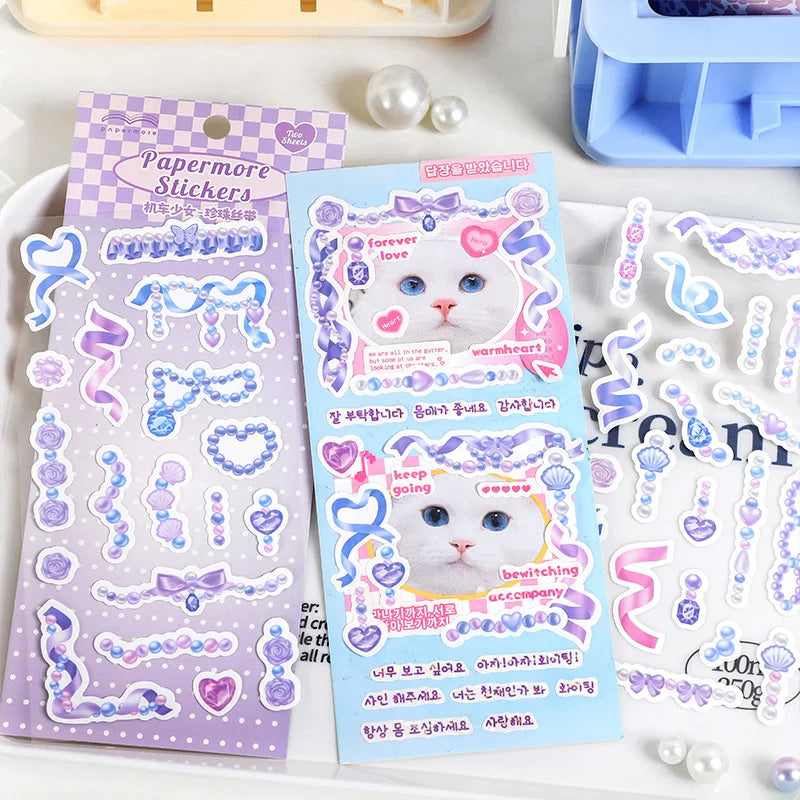 2Pcs/lot Cute Ribbon Chain Stickers Lace Idol Card Scrapbooking DIY Album Decoration Sticker Aesthetic Kawaii Stationery (ONLINE ORDER ONLY)
