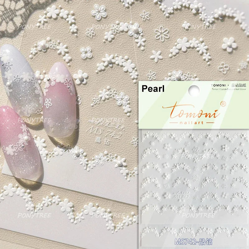 Retro Lace Gird Bowknot Love Heart Flower Leaves Fabric Art Photo Frame Embossed Self Adhesive Nail Art Stickers Manicure Decals (ONLINE ORDER ONLY)
