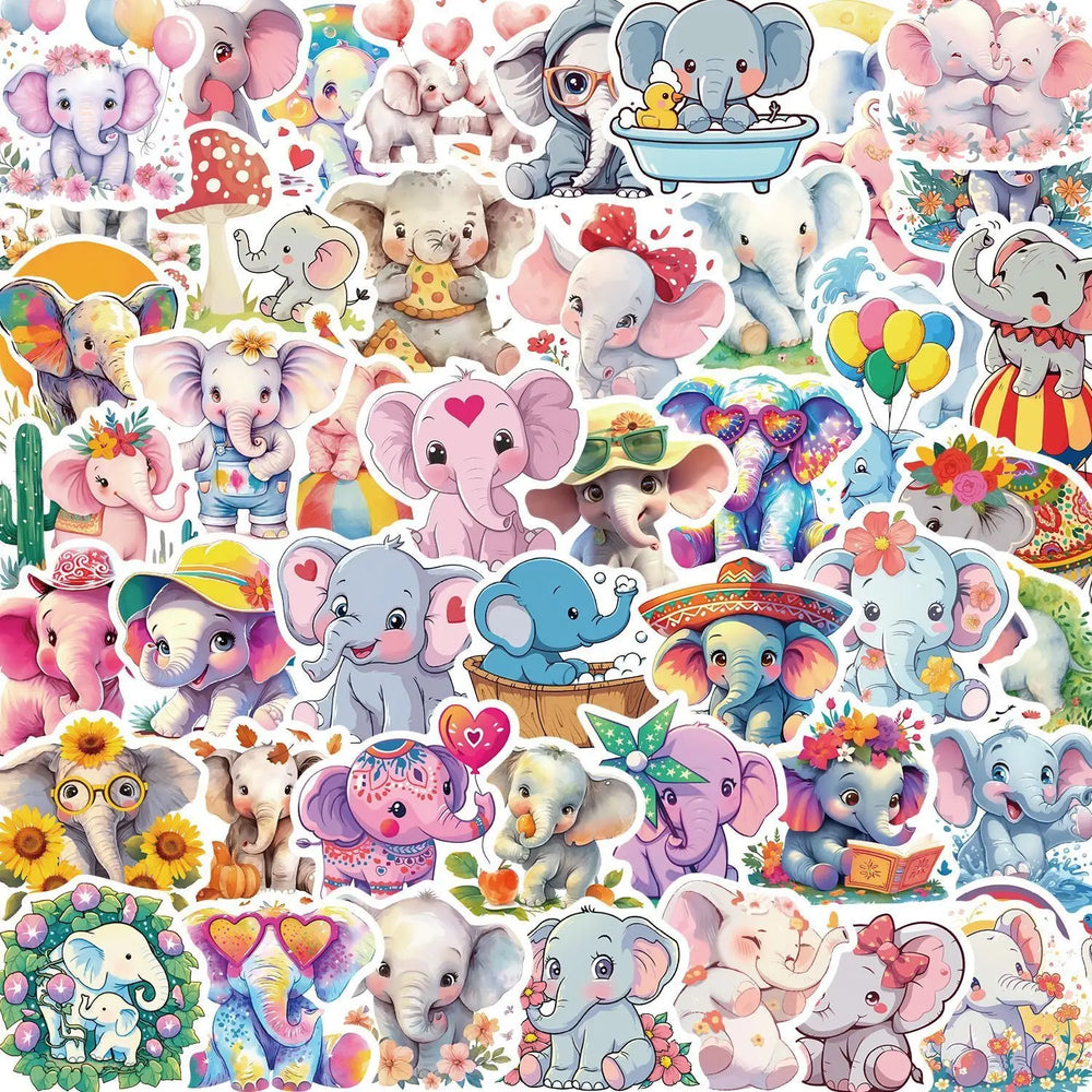 10/50pcs Kawaii Pink Elephants Cute Animal Stickers Aesthetic Decals DIY Laptop Luggage Motorcycle Phone Waterproof Sticker Toy (ONLINE ORDER ONLY)
