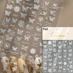 Blue Purple Tulip Flower Butterfly Garden Blossom Floral Charming Delicate 5D Relief Adhesive Nail Art Stickers Manicure Decals (ONLINE ORDER ONLY)