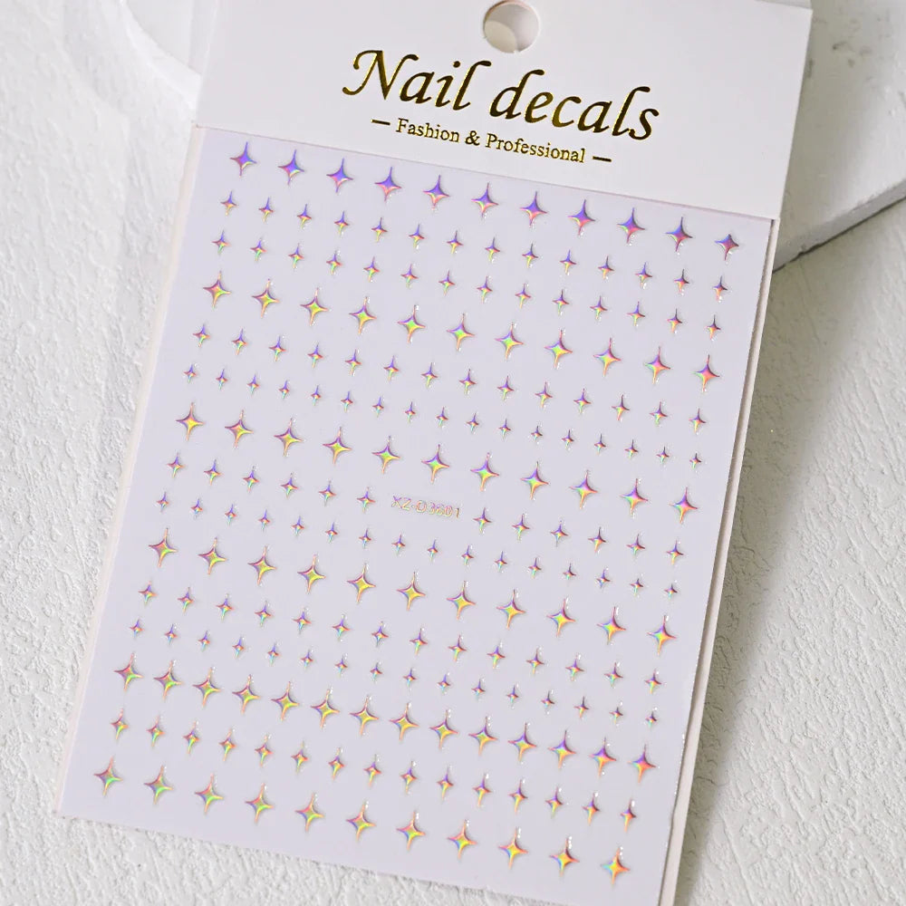 1Sheet Laser Star Nail Stickers 3D Metallic Mirror Gold/Silver Irregular Star Manicure Decals Y2K Self Adhesive Nails Decoration (ONLINE ORDER ONLY)