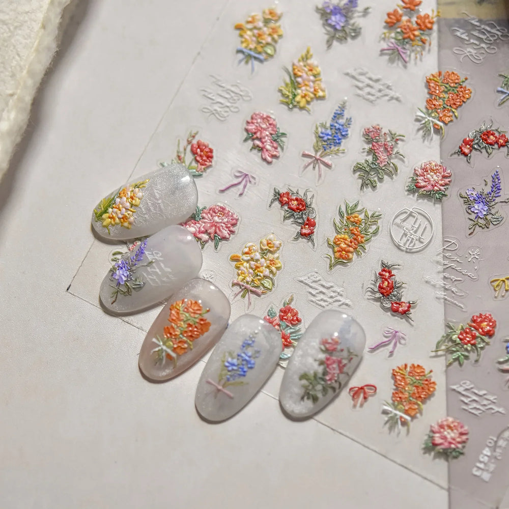 Dried Flower Butterfly Wildflowers Daisy Lily Moth Orchid Garden Self Adhesive Nail Art Stickers Chic Manicure Decals Wholesale (ONLINE ORDER ONLY)