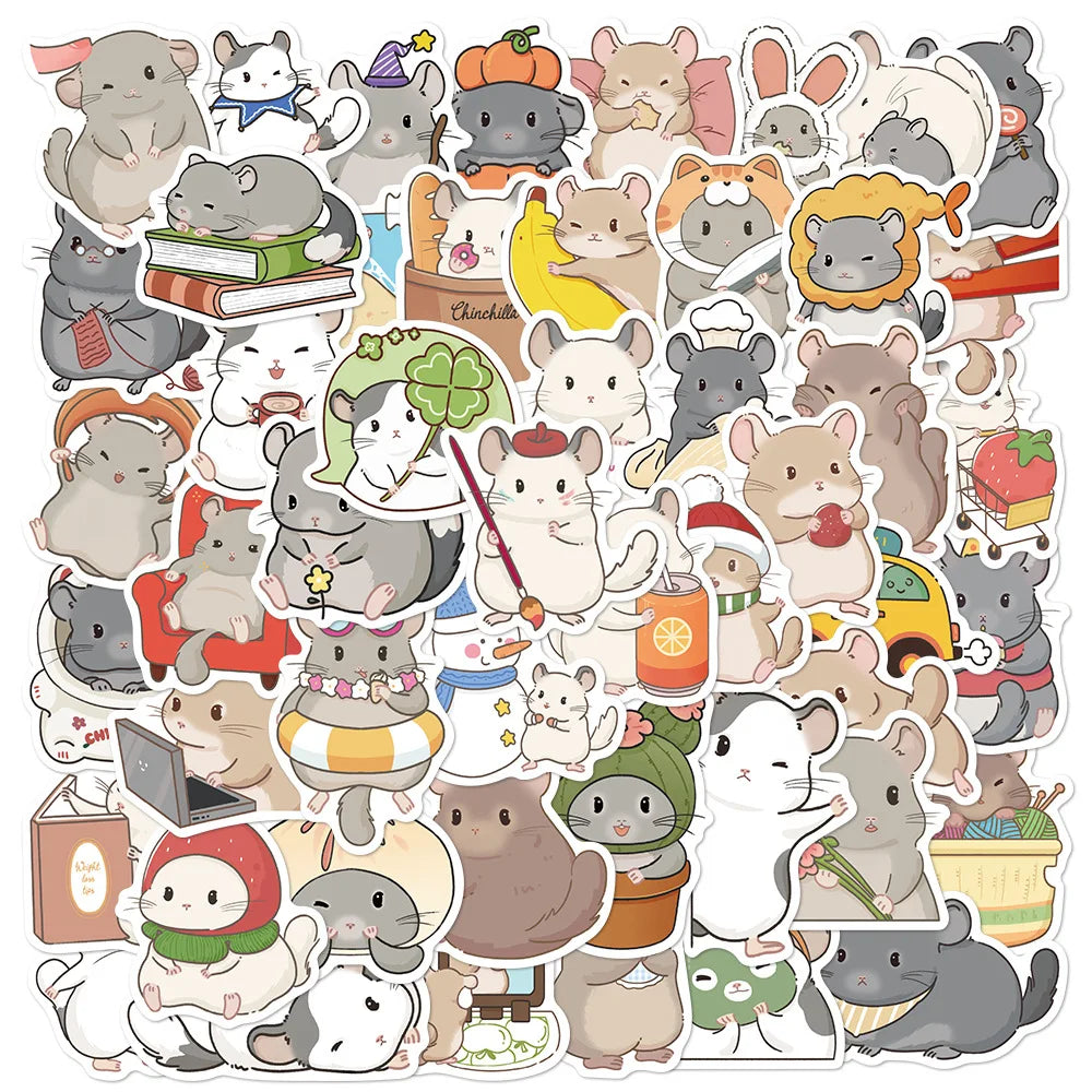 60pcs Cute Chinchilla Graffiti Stickers for Helmet, Wall, DIY Decoration (Online Order Only)