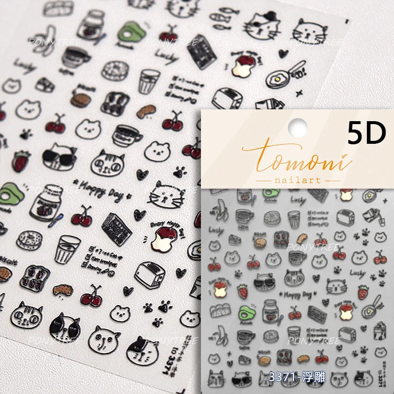 Flower Star Sun Grid Line Interesting Graffiti Tulip Cherry Apple Fruit Dot Painting Adhesive Nail Art Stickers Manicure Decals (ONLINE ORDER ONLY)