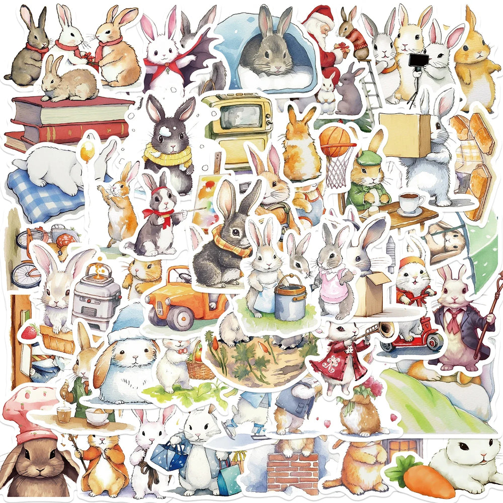 50pcs Retro Cute Cartoon Animal Bunny Rabbit Stickers For Luggage Laptop Water Bottle Phone Waterproof Graffiti Vinyl Decals (ONLINE ORDER ONLY)