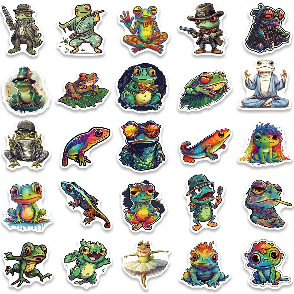 50pcs Funny Colorful Cartoon Trippy Frogs Stickers Vinyl Laptop Phone Decals Guitar Luggage Diary Car Waterproof Graffiti (ONLINE ORDER ONLY)
