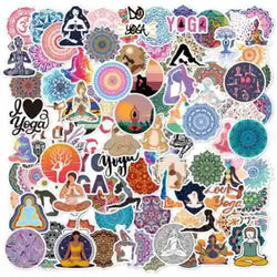 50pcs Mandala Yoga Cartoon Stickers for Scrapbook, Phone, Laptop, Water Bottle, Luggage, Car, Helmet (Online Order Only)