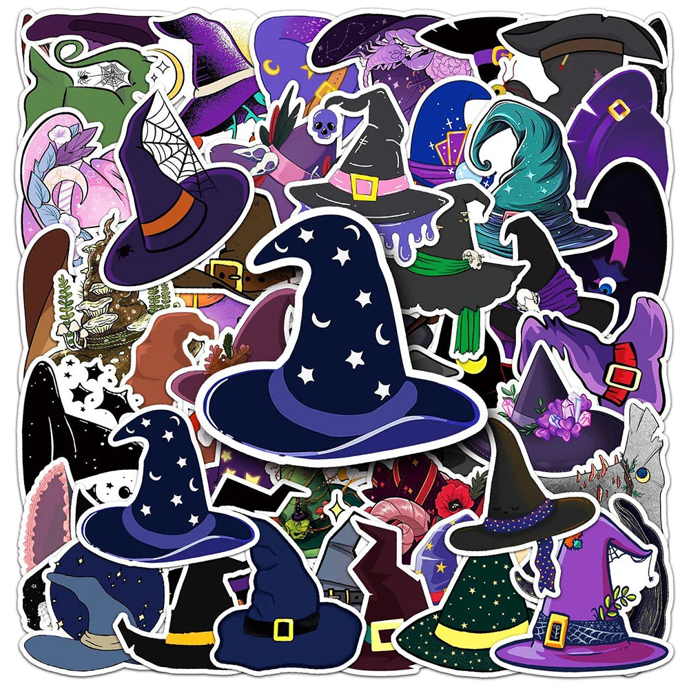 10/30/50pcs Cute Cartoon Magic Witch Hat Graffiti Stickers Laptop Skateboard Phone Waterproof Graffiti Decals Fun for Kid Gift (ONLINE ORDER ONLY)