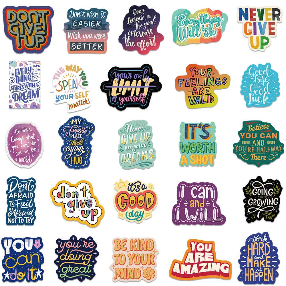 50Pcs Inspirational English Phrases Sticker Motivational For Suitcase Skateboard Laptop Luggage Phone Styling DIY Decal Pegatina (Online Order Only)