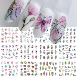 12 PCs Nail Sticker Set Spring Summer Water Decal Nail Art Ink Flowers Leaves Graffiti Slider for Nail Decoration Foils Tattoo (Online Order Only)