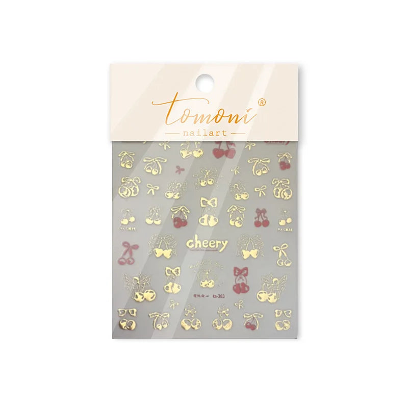 Colourful Cherry Abundant Fruits Bowknot Shiny White Line Outline Self Adhesive Nail Art Stickers Chic Rhinestone Manicure Decal (ONLINE ORDER ONLY)