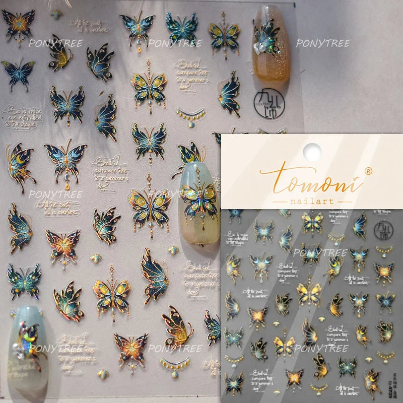 Blue Purple Tulip Flower Butterfly Garden Blossom Floral Charming Delicate 5D Relief Adhesive Nail Art Stickers Manicure Decals (ONLINE ORDER ONLY)