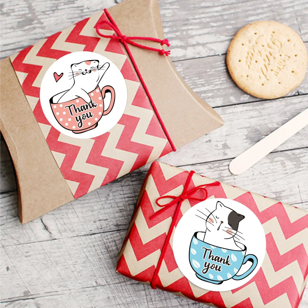 100-500pcs Thank You Cats Stickers For Kids Reward Stickers Thanksgiving Labels Toys 6 Beautiful Designs Stationery stickers (ONLINE ORDER ONLY)
