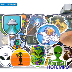 50Pieces UFO Astronauts Cosmos Space Planet Funny Alien Stickers for Phone Luggage Bike Skateboard Motorcycle Car Laptop Sticker (ONLINE ORDER ONLY)